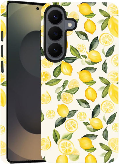 Case for Samsung Galaxy S26,Camera Protection Soft Frosted Phone Case - Watercolor Lemons Leaves Pattern