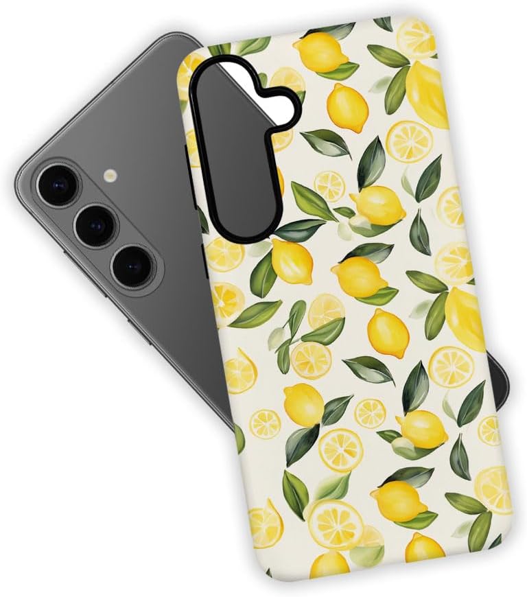 Case for Samsung Galaxy S26,Camera Protection Soft Frosted Phone Case - Watercolor Lemons Leaves Pattern
