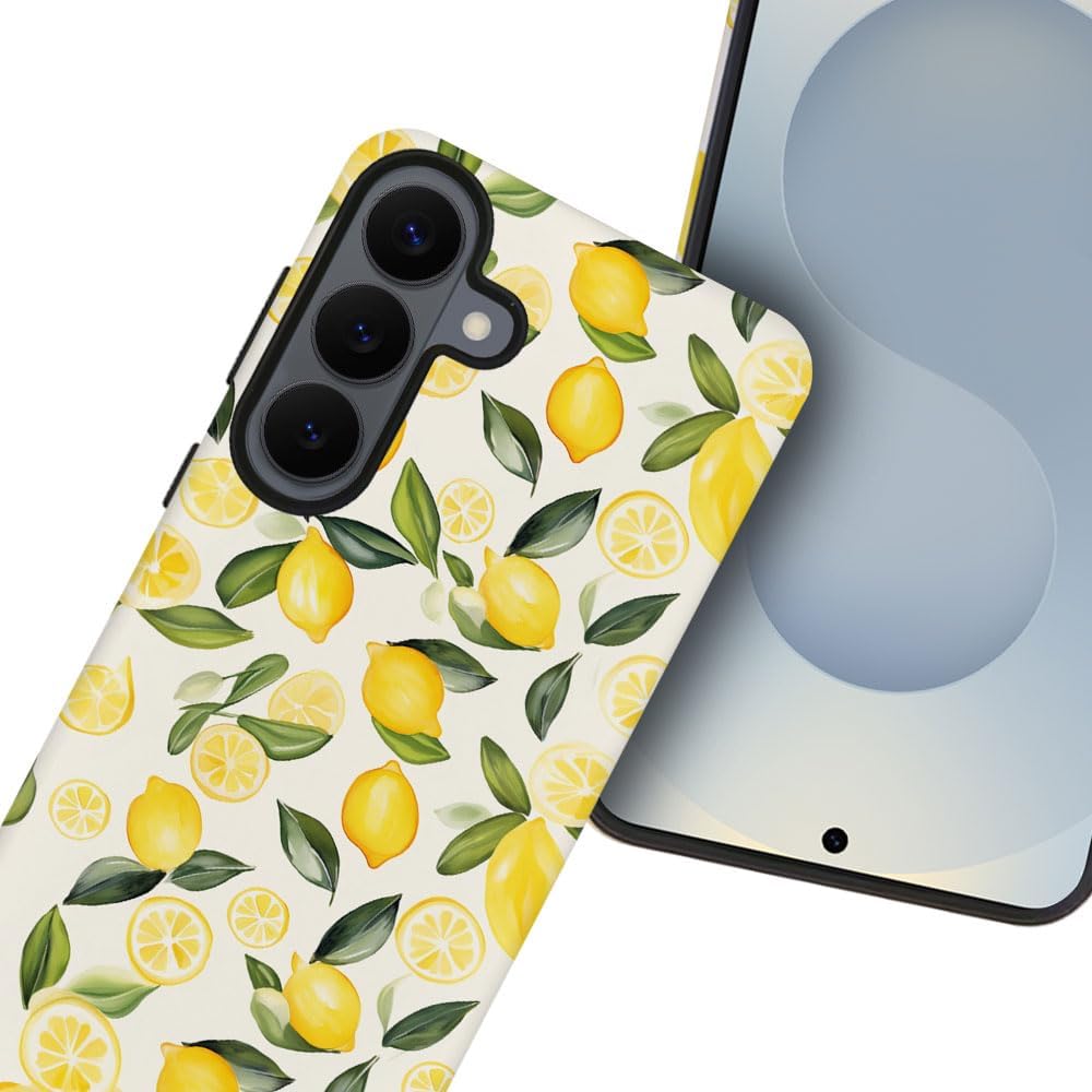 Case for Samsung Galaxy S26,Camera Protection Soft Frosted Phone Case - Watercolor Lemons Leaves Pattern