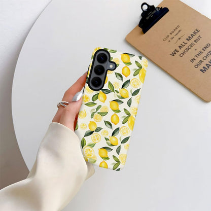 Case for Samsung Galaxy S26,Camera Protection Soft Frosted Phone Case - Watercolor Lemons Leaves Pattern