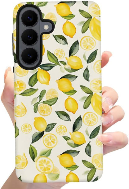 Case for Samsung Galaxy S26,Camera Protection Soft Frosted Phone Case - Watercolor Lemons Leaves Pattern