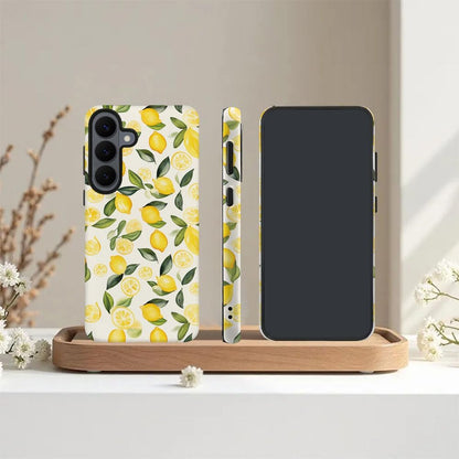 Case for Samsung Galaxy S26,Camera Protection Soft Frosted Phone Case - Watercolor Lemons Leaves Pattern