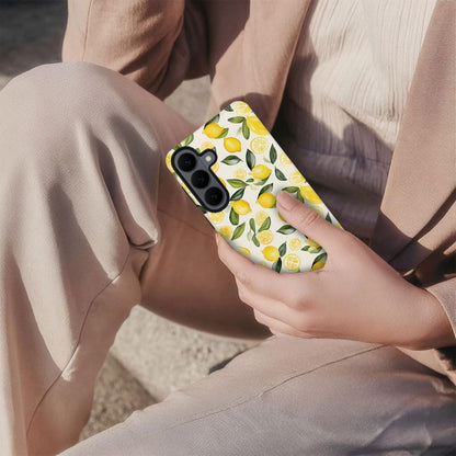 Case for Samsung Galaxy S26,Camera Protection Soft Frosted Phone Case - Watercolor Lemons Leaves Pattern
