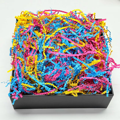 Crinkle Cut Paper Shred - 5.3 oz Fluffy Gift Box Filler, Basket Stuffing for Christmas, Wedding, Birthday | Decorative Packing Grass, Party Decorations (Pink Sky Blue Yellow, 5.3 OZ)