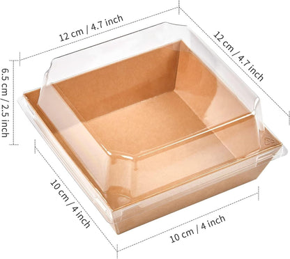 Small Charcuterie Boxes with Clear Lids, 4 Inches, 100 Pack | Paper Bakery Boxes, Brown Dessert Boxes, Disposable To Go Food Containers, For Cookie, Mini Cake, Chocolate Strawberry