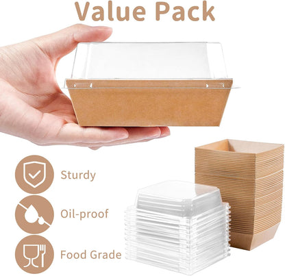 Small Charcuterie Boxes with Clear Lids, 4 Inches, 100 Pack | Paper Bakery Boxes, Brown Dessert Boxes, Disposable To Go Food Containers, For Cookie, Mini Cake, Chocolate Strawberry