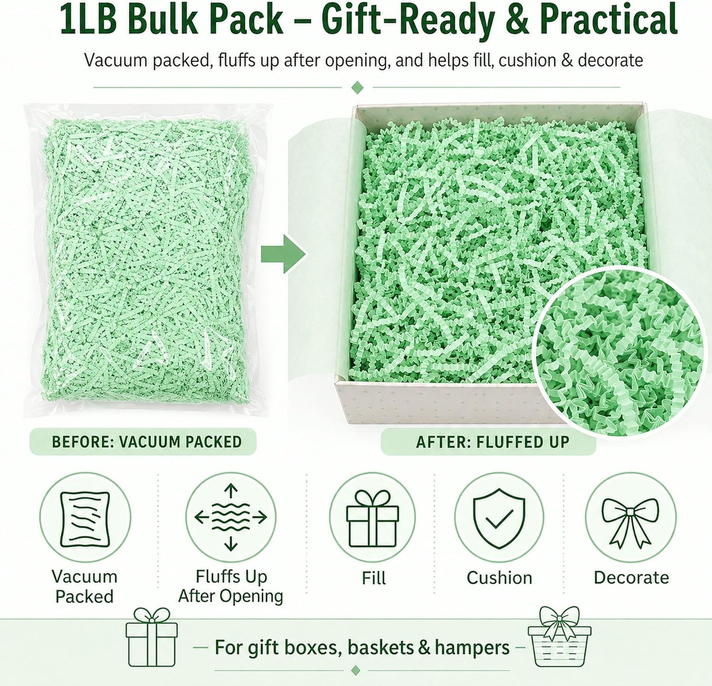 Light Yellow Crinkle Paper Filler 1 LB, Recyclable Crinkle Cut Paper Shred for Easter Baskets, Spring Gift Boxes, Baby Shower Favors, Party Supplies, DIY Crafts and Gift Packaging