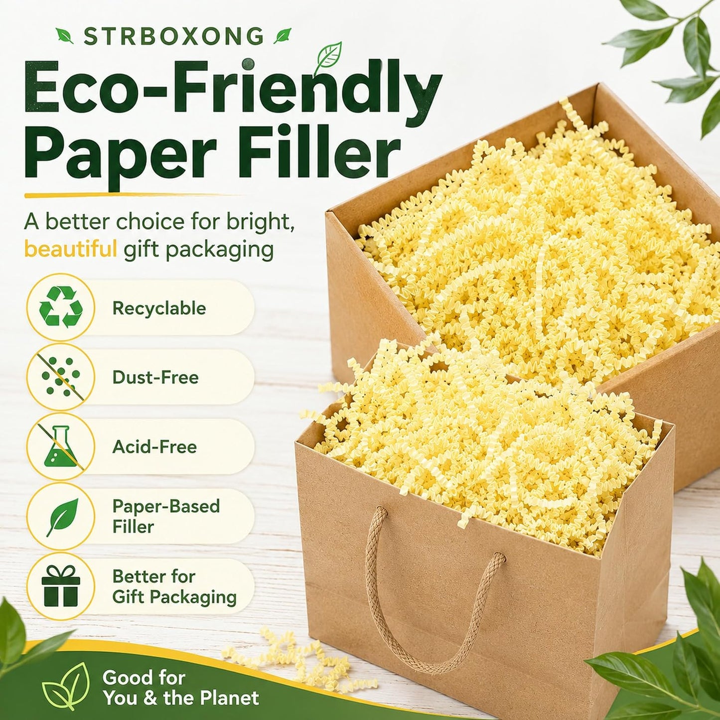 Light Yellow Crinkle Paper Filler 1 LB, Recyclable Crinkle Cut Paper Shred for Easter Baskets, Spring Gift Boxes, Baby Shower Favors, Party Supplies, DIY Crafts and Gift Packaging