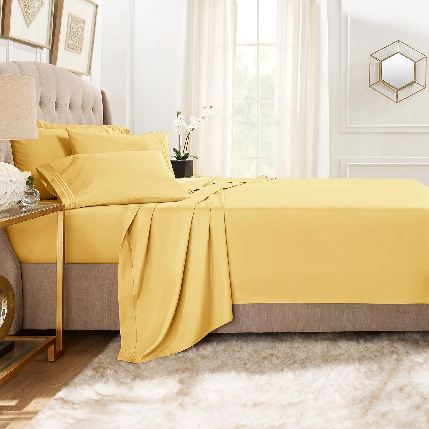Twin XL Sheets, 5 Piece Set - Hotel Luxury Bed Sheets, Super Soft Bedding Set, Twin XL Size, Mellow Yellow