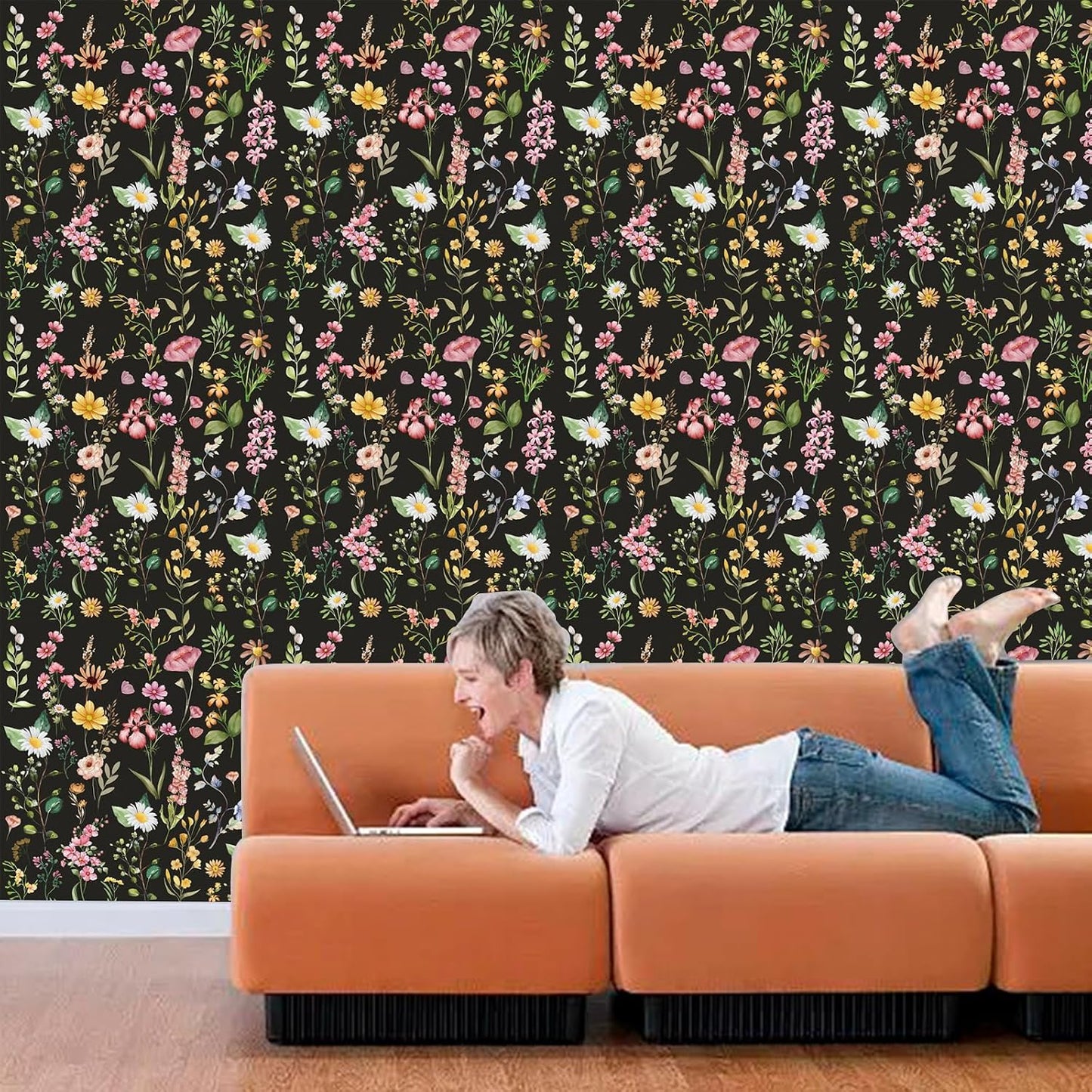 Lemon Peel and Stick Wallpaper Wall Art Decor Modern Flower Fruit Removable Wallpaper for Bedroom Adhesive Shelf Drawer Liner, 17.7 x 118 inch