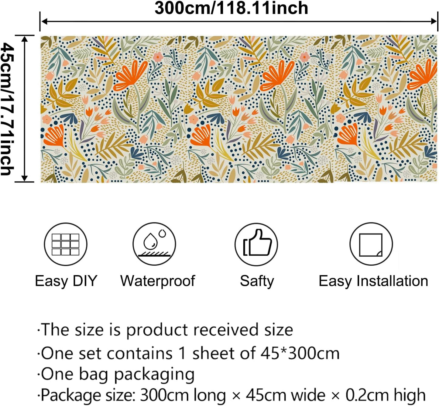 Lemon Peel and Stick Wallpaper Wall Art Decor Modern Flower Fruit Removable Wallpaper for Bedroom Adhesive Shelf Drawer Liner, 17.7 x 118 inch