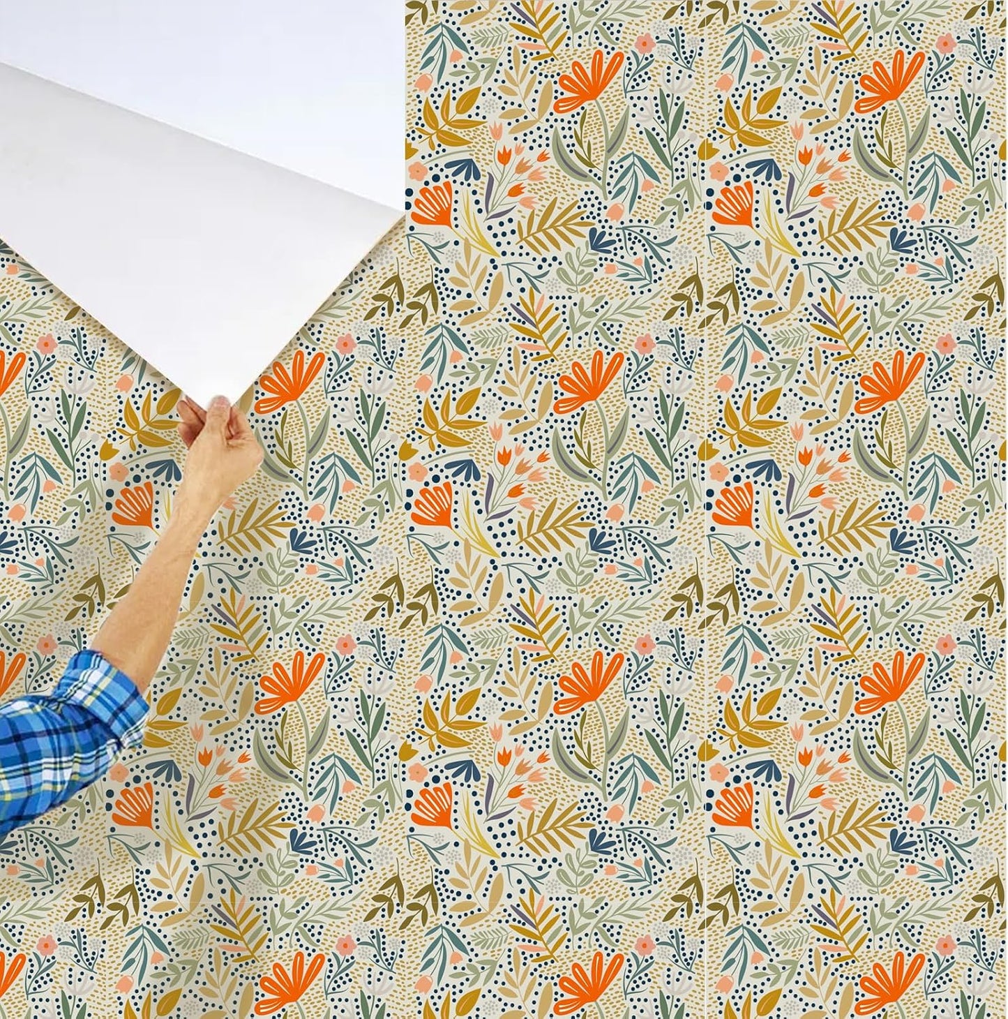 Lemon Peel and Stick Wallpaper Wall Art Decor Modern Flower Fruit Removable Wallpaper for Bedroom Adhesive Shelf Drawer Liner, 17.7 x 118 inch