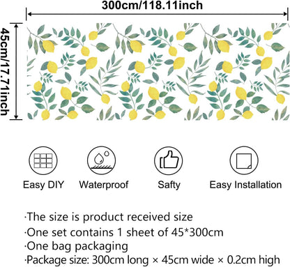 Lemon Peel and Stick Wallpaper Wall Art Decor Modern Flower Fruit Removable Wallpaper for Bedroom Adhesive Shelf Drawer Liner, 17.7 x 118 inch