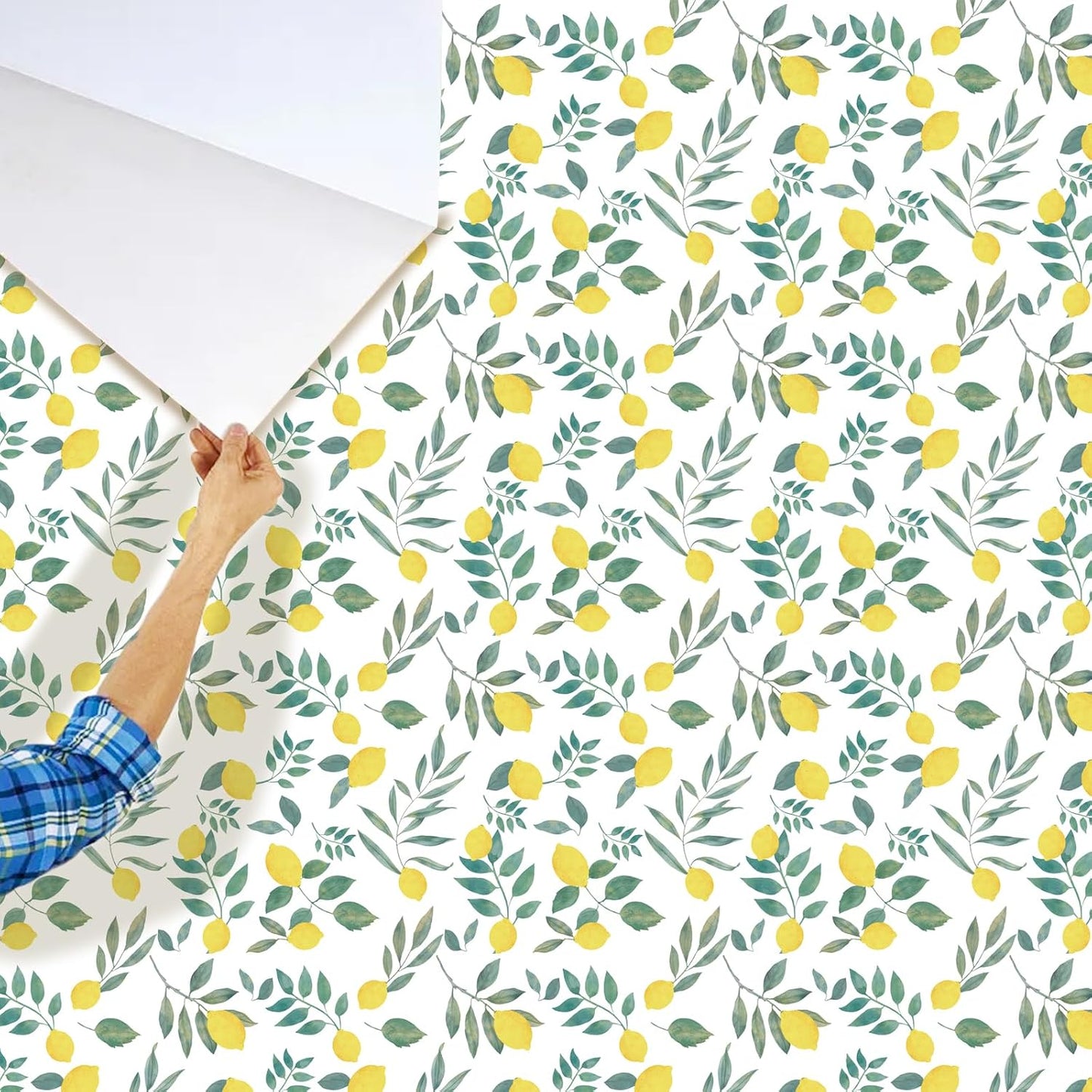 Lemon Peel and Stick Wallpaper Wall Art Decor Modern Flower Fruit Removable Wallpaper for Bedroom Adhesive Shelf Drawer Liner, 17.7 x 118 inch