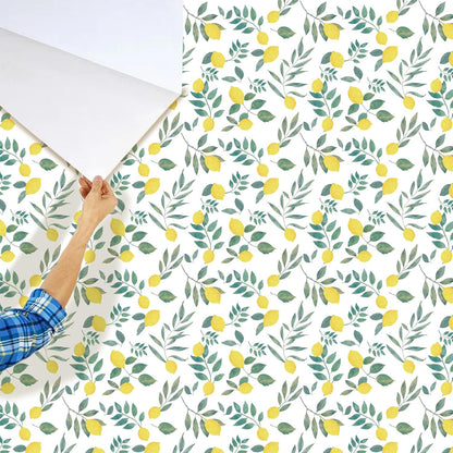 Lemon Peel and Stick Wallpaper Wall Art Decor Modern Flower Fruit Removable Wallpaper for Bedroom Adhesive Shelf Drawer Liner, 17.7 x 118 inch