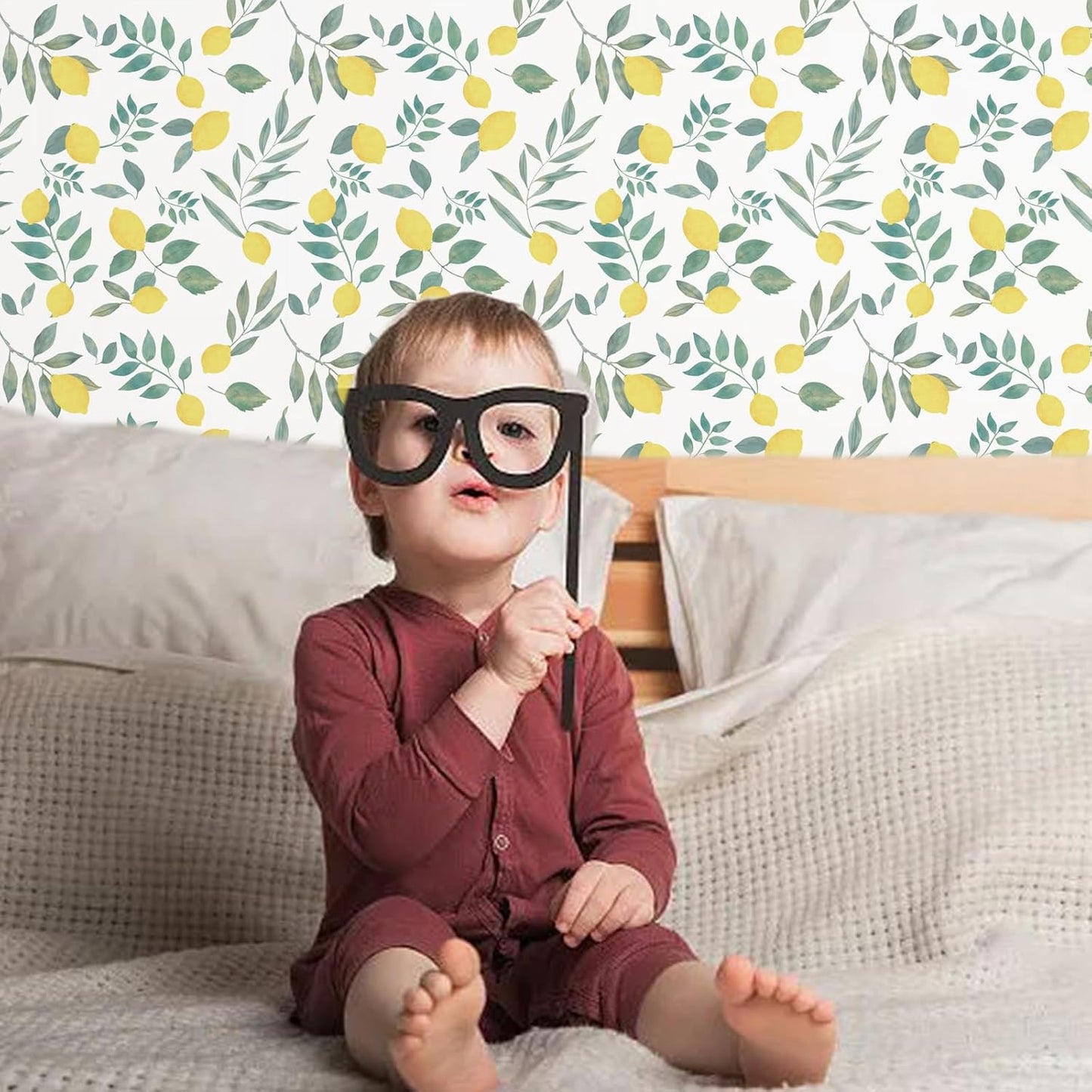 Lemon Peel and Stick Wallpaper Wall Art Decor Modern Flower Fruit Removable Wallpaper for Bedroom Adhesive Shelf Drawer Liner, 17.7 x 118 inch