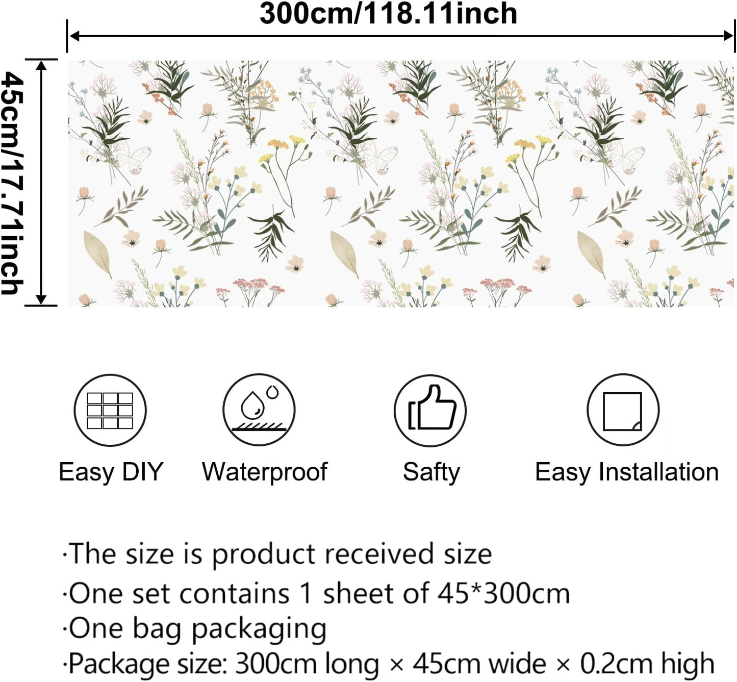Lemon Peel and Stick Wallpaper Wall Art Decor Modern Flower Fruit Removable Wallpaper for Bedroom Adhesive Shelf Drawer Liner, 17.7 x 118 inch