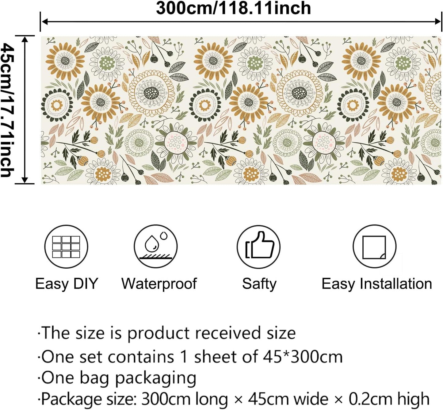 Lemon Peel and Stick Wallpaper Wall Art Decor Modern Flower Fruit Removable Wallpaper for Bedroom Adhesive Shelf Drawer Liner, 17.7 x 118 inch