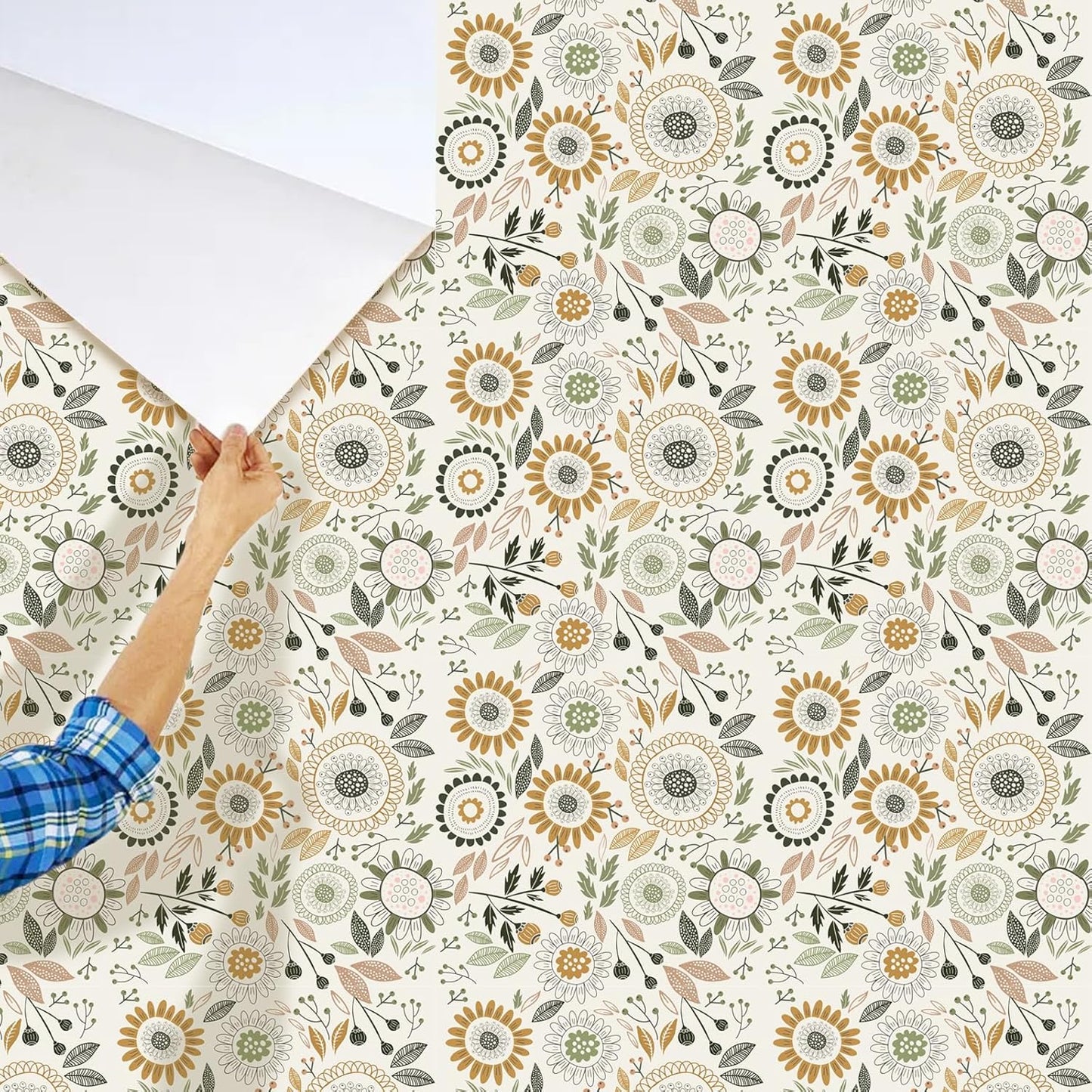 Lemon Peel and Stick Wallpaper Wall Art Decor Modern Flower Fruit Removable Wallpaper for Bedroom Adhesive Shelf Drawer Liner, 17.7 x 118 inch