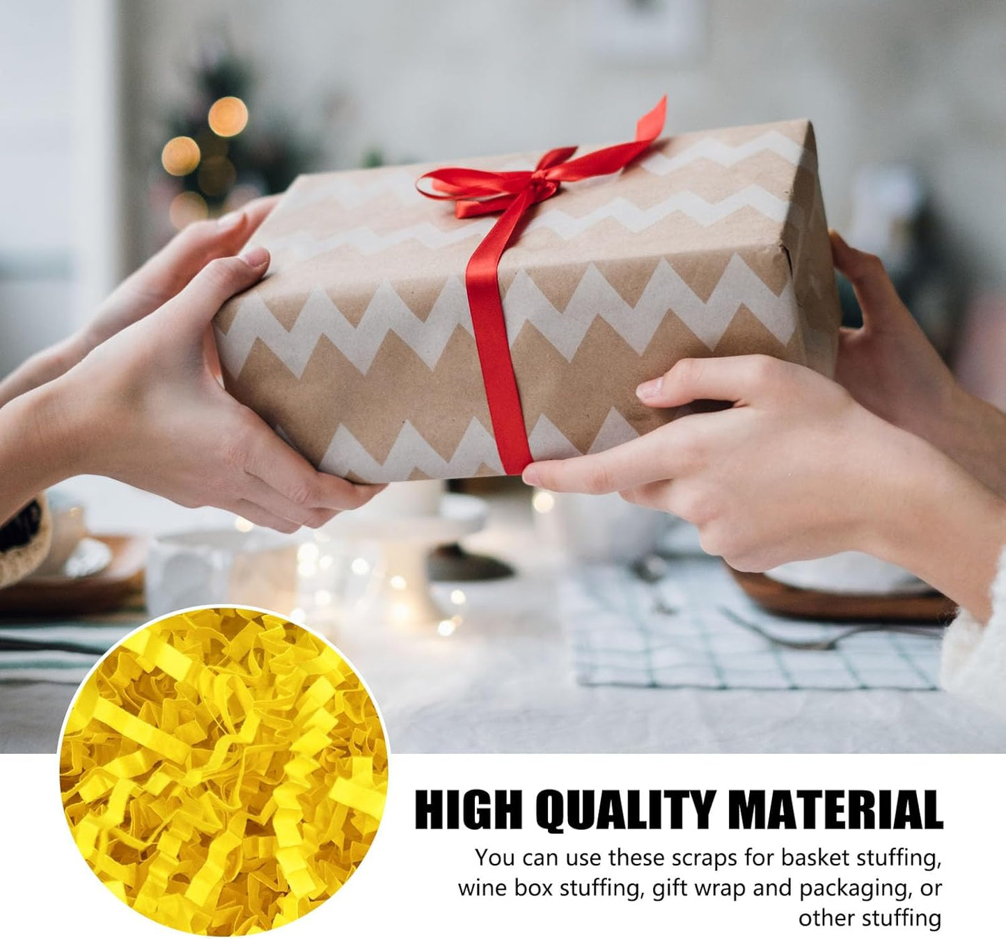 2 LB Yellow Crinkle Cut Paper Shred Filler Great for Gift Wrapping, Basket Filling, Birthday, Wedding, Halloween, Thanksgiving, Christmas Day, New Year Party Decorations Filling Supplies
