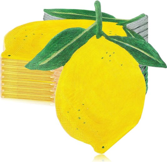 100 Count Lemon Shaped Napkins Yellow Paper Cocktail Napkins 3-ply Disposable Napkin for Kitchen Bathroom Beverage Summer Party Supplies