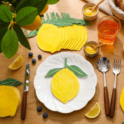 100 Count Lemon Shaped Napkins Yellow Paper Cocktail Napkins 3-ply Disposable Napkin for Kitchen Bathroom Beverage Summer Party Supplies