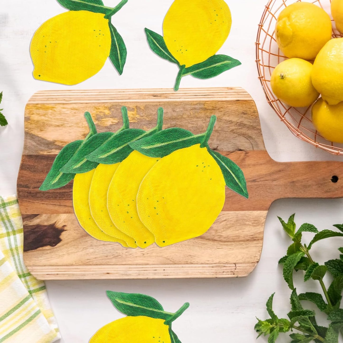 100 Count Lemon Shaped Napkins Yellow Paper Cocktail Napkins 3-ply Disposable Napkin for Kitchen Bathroom Beverage Summer Party Supplies
