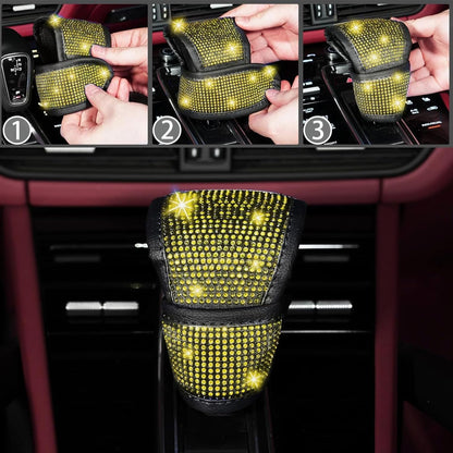 30 Pcs Yellow Bling Car Accessories Set for Women, Steering Wheel Cover Set, Bling Console Cover, Seat Belt Cushion, Shift Knob Cushion, Cup Holder Coaster, Rhinestone Car Hanging Accessories