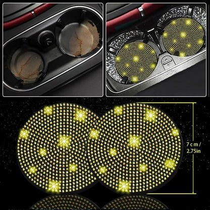 30 Pcs Yellow Bling Car Accessories Set for Women, Steering Wheel Cover Set, Bling Console Cover, Seat Belt Cushion, Shift Knob Cushion, Cup Holder Coaster, Rhinestone Car Hanging Accessories