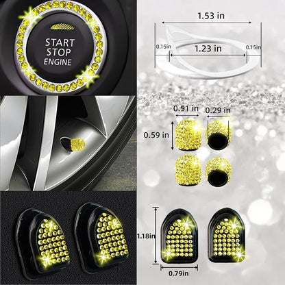 30 Pcs Yellow Bling Car Accessories Set for Women, Steering Wheel Cover Set, Bling Console Cover, Seat Belt Cushion, Shift Knob Cushion, Cup Holder Coaster, Rhinestone Car Hanging Accessories