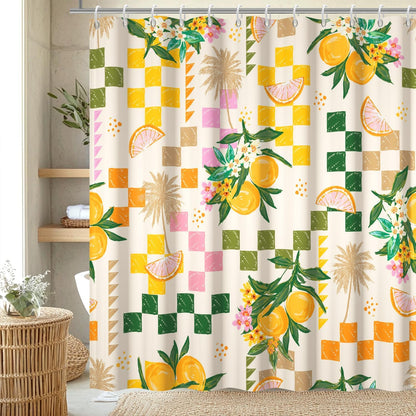 Yellow Lemon Shower Curtain with Hooks for Bathroom 72x84 Inch | Waterproof Summer Green and Pink Citru Fruits Shower Curtain Set, Soft Bathroom Decor, Machine Washable