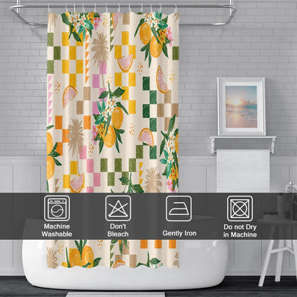 Yellow Lemon Shower Curtain with Hooks for Bathroom 72x84 Inch | Waterproof Summer Green and Pink Citru Fruits Shower Curtain Set, Soft Bathroom Decor, Machine Washable