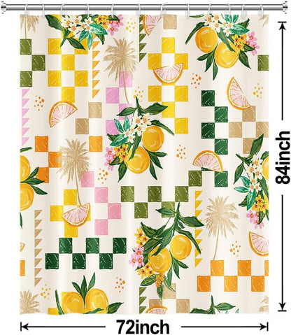Yellow Lemon Shower Curtain with Hooks for Bathroom 72x84 Inch | Waterproof Summer Green and Pink Citru Fruits Shower Curtain Set, Soft Bathroom Decor, Machine Washable