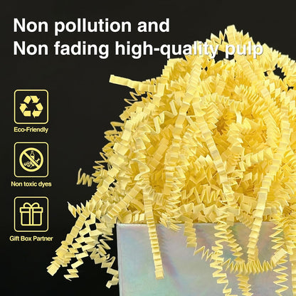 200g(7oz) Crinkle Paper Shredded Filler Paper for Gift Baskets Shreds Decoration Stuffing for Easter, Christmas(Light Yellow)