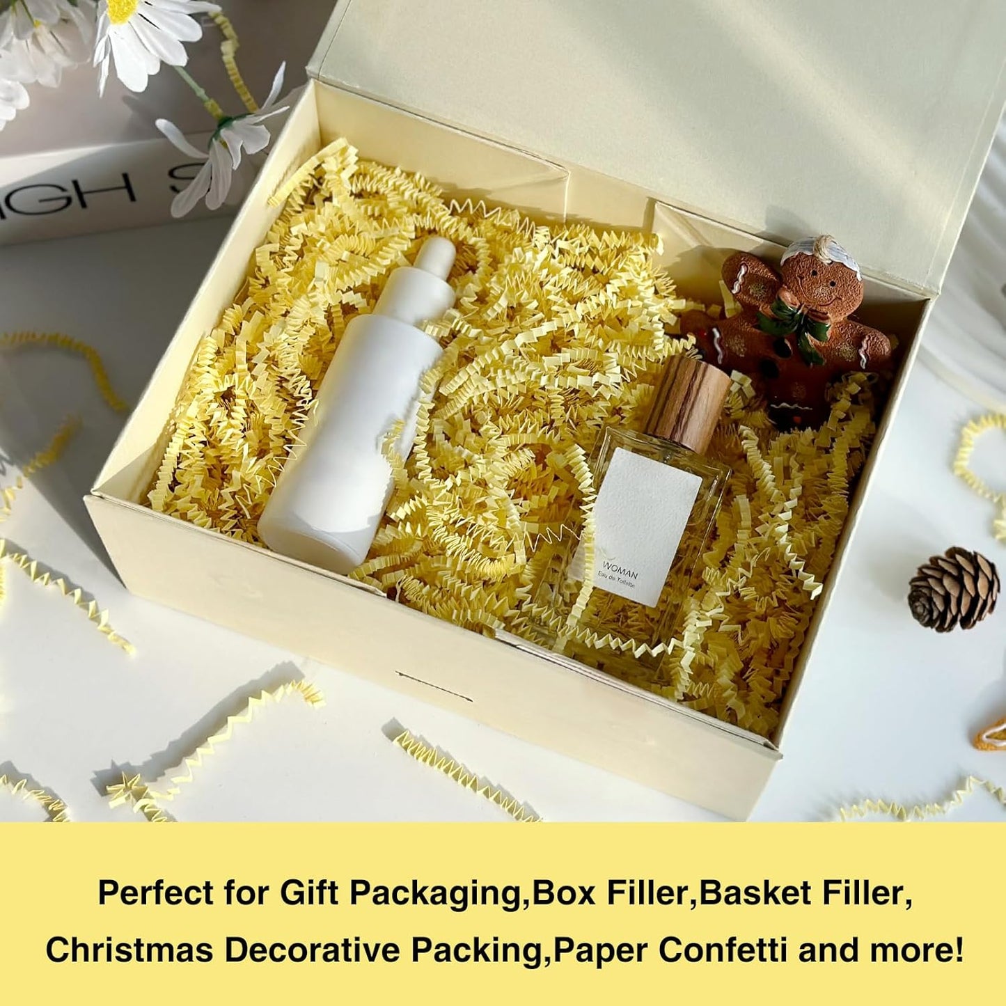 200g(7oz) Crinkle Paper Shredded Filler Paper for Gift Baskets Shreds Decoration Stuffing for Easter, Christmas(Light Yellow)