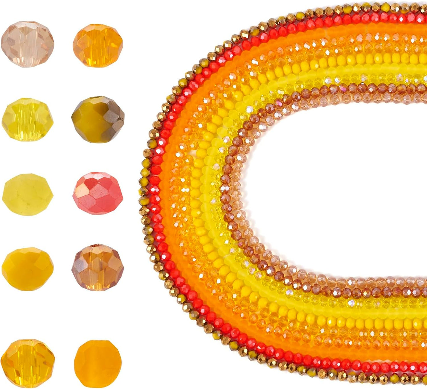 Beadthoven 1270pcs 4mm Faceted Rondelle Glass Beads Bulk Yellow Orange Briolette Crystal Glass Beads Tiny Gemstone Strand Loose Beads for Bracelet Necklace Earring Jewelry Making Supplies