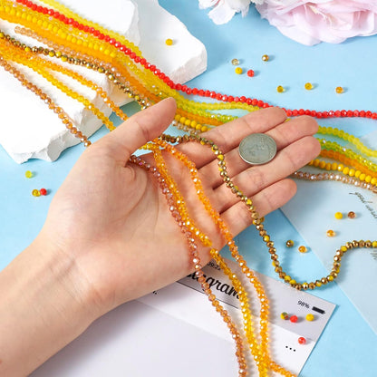 Beadthoven 1270pcs 4mm Faceted Rondelle Glass Beads Bulk Yellow Orange Briolette Crystal Glass Beads Tiny Gemstone Strand Loose Beads for Bracelet Necklace Earring Jewelry Making Supplies