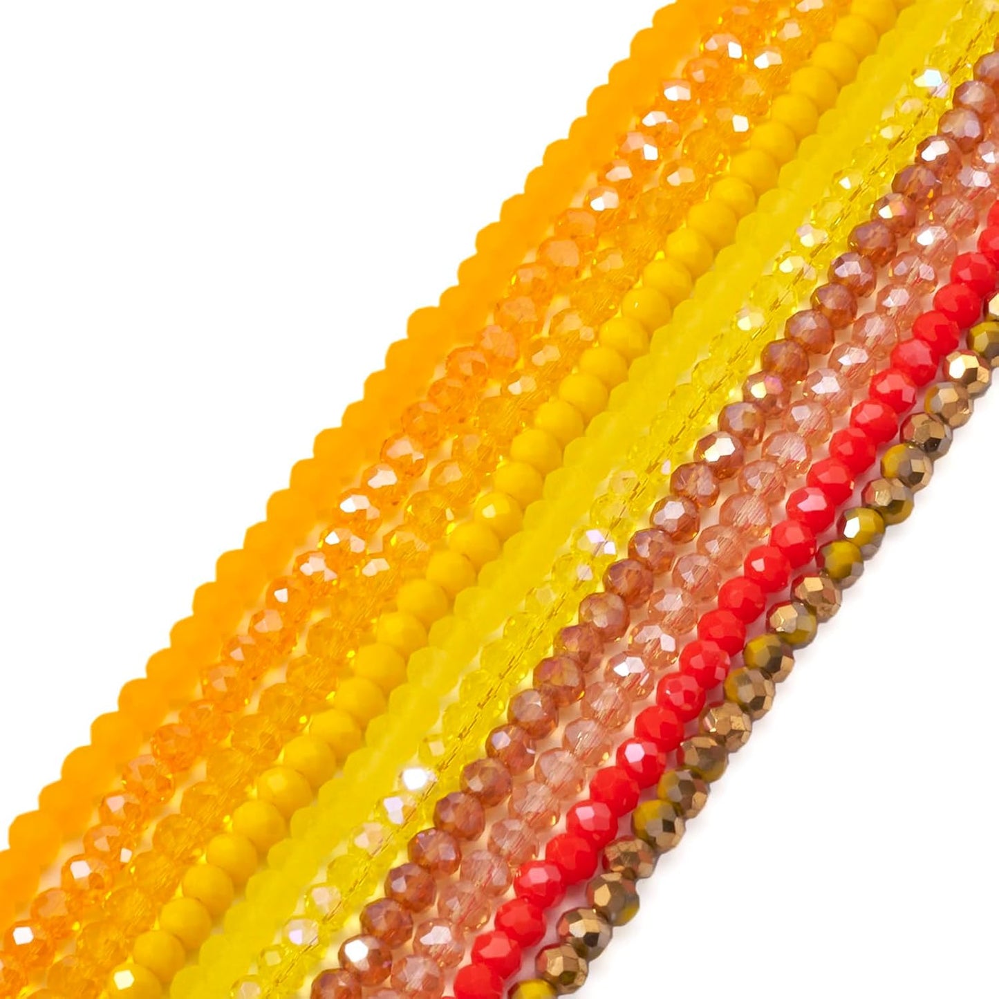 Beadthoven 1270pcs 4mm Faceted Rondelle Glass Beads Bulk Yellow Orange Briolette Crystal Glass Beads Tiny Gemstone Strand Loose Beads for Bracelet Necklace Earring Jewelry Making Supplies