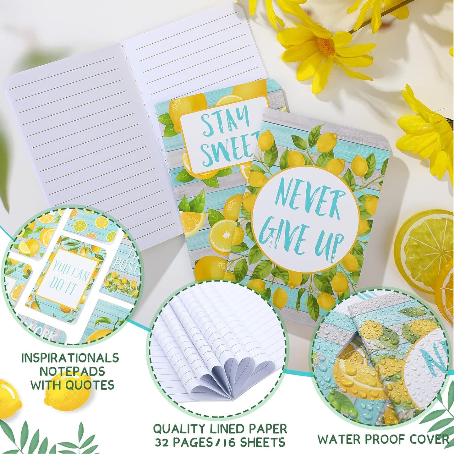 16 Pcs Mini Lemon Notebook Lemon Theme Party Favor Gifts for Women 3.2 x 5 Inches Small Pocket Notepads Summer Tropical Fruit Stationery for Office School Classroom Supplies