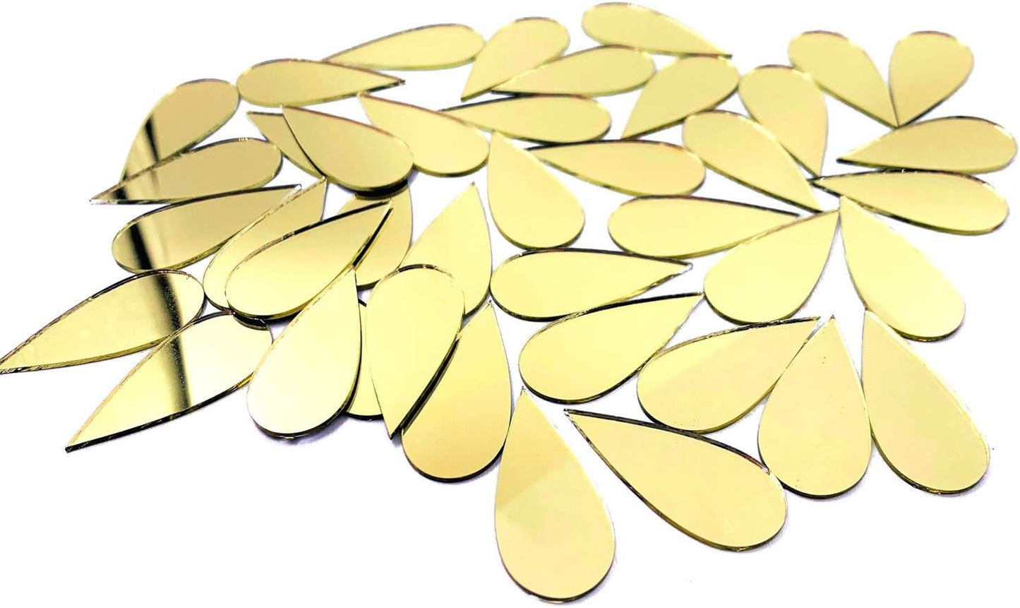 CHENRUI100pcs Long Teardrop Mirror Mosaic Tile Craft Mirrors (Yellow Gold)