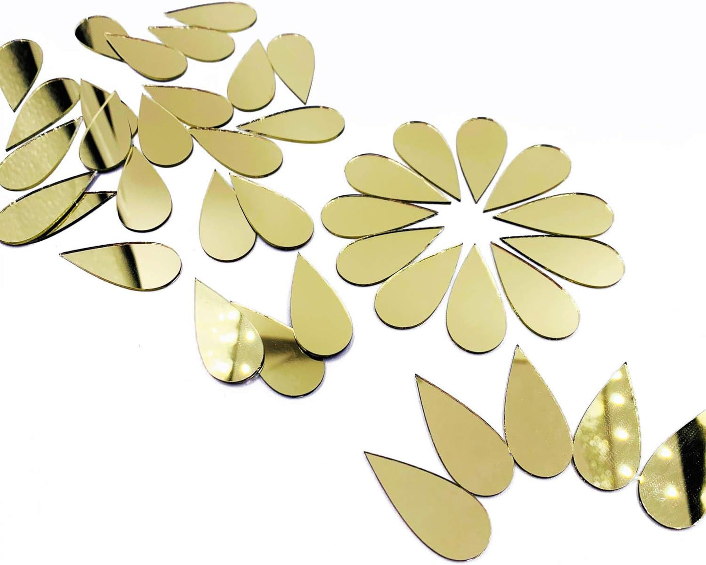 CHENRUI100pcs Long Teardrop Mirror Mosaic Tile Craft Mirrors (Yellow Gold)