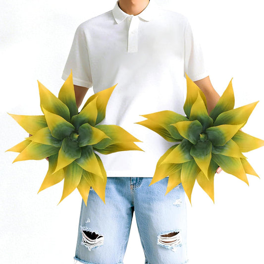 Artificial Agave Plants, Realistic UV Resistant Fake Aesthetic Plants for Outdoor Indoor, Home Decor for Garden, Porch, Doorway, Patio (2PCS, Yellow, Small)