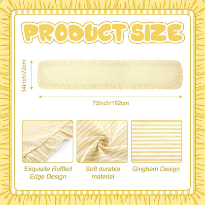 Yellow Stripe Ruffled Table Runner 72 Inches Long Scalloped Table Runner Rustic Cotton Tabletop Farmhouse Decor for Baby Shower Bride Shower Birthday Party Holiday Wedding