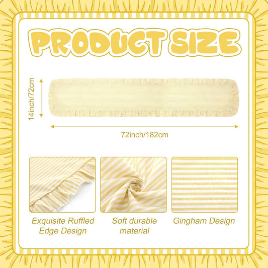 Yellow Stripe Ruffled Table Runner 72 Inches Long Scalloped Table Runner Rustic Cotton Tabletop Farmhouse Decor for Baby Shower Bride Shower Birthday Party Holiday Wedding