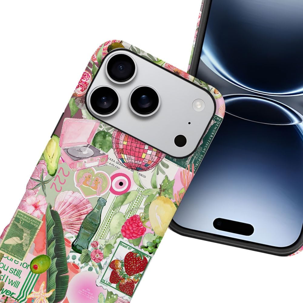 Case for iPhone 17 Pro,Fruit Lemon Leaf Collage Phone Case Military-Grade Drop Protection Cover for Women Girl - Frosted