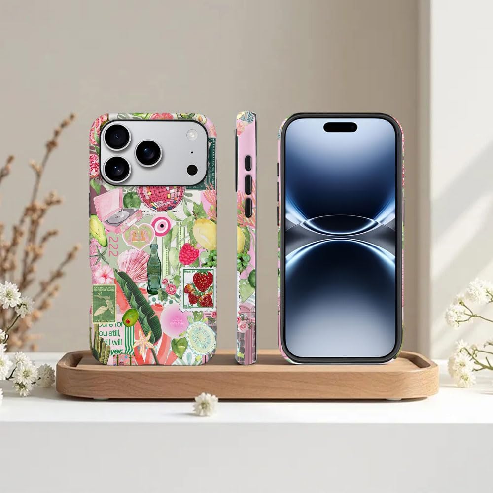 Case for iPhone 17 Pro,Fruit Lemon Leaf Collage Phone Case Military-Grade Drop Protection Cover for Women Girl - Frosted