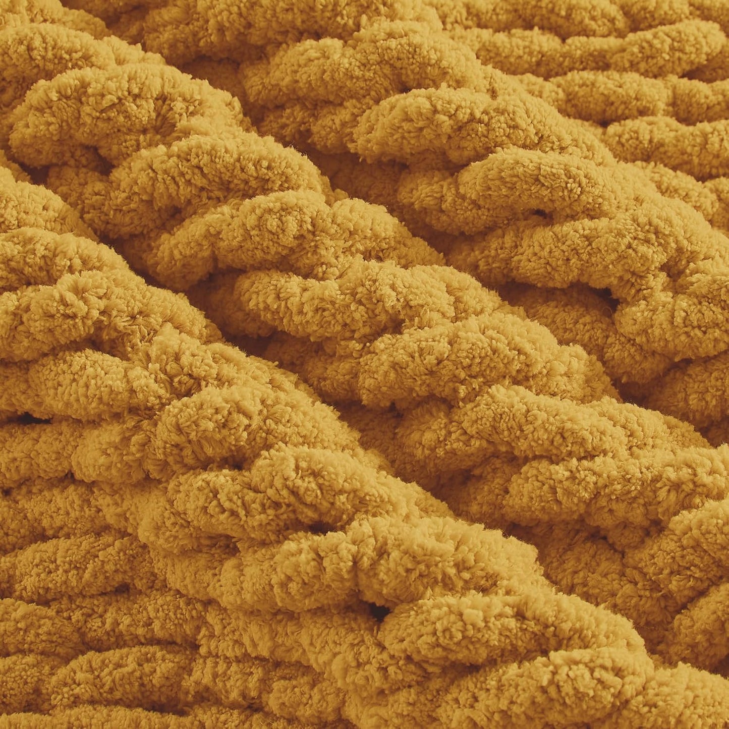 Chunky Knit Throw Blanket 50" X 60", 100% Hand Made Large Chenille Loop Yarn Soft Fluffy Throws for Couch Sofa Bed, Big Crochet Cozy Heavy Thick Cable Woven Blanket, Yellow