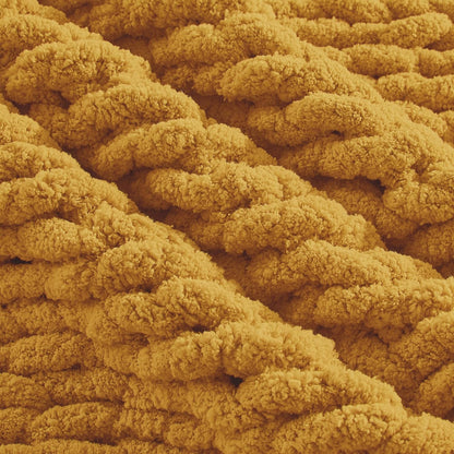 Chunky Knit Throw Blanket 50" X 60", 100% Hand Made Large Chenille Loop Yarn Soft Fluffy Throws for Couch Sofa Bed, Big Crochet Cozy Heavy Thick Cable Woven Blanket, Yellow