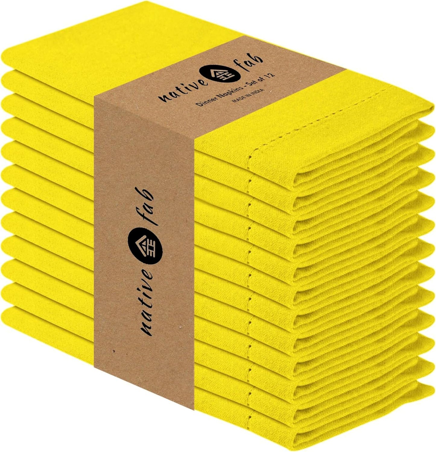 Easter Spring Cloth Napkins, 100% Cotton, Set of 12, Hemstitch Corners, 18x18 inch, Soft, Durable, Reusable, Premium Hotel Quality - Events, Wedding, Table, Dinner Napkins - Lemon Yellow
