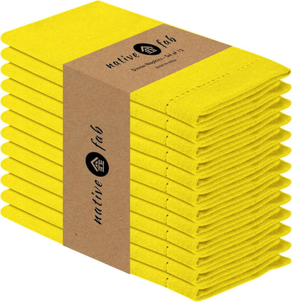 Easter Spring Cloth Napkins, 100% Cotton, Set of 12, Hemstitch Corners, 18x18 inch, Soft, Durable, Reusable, Premium Hotel Quality - Events, Wedding, Table, Dinner Napkins - Lemon Yellow